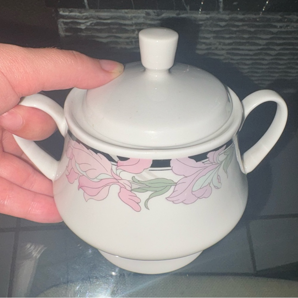 VINTAGE Pink orchid Coffee Set with black Accents - Picture 9 of 13